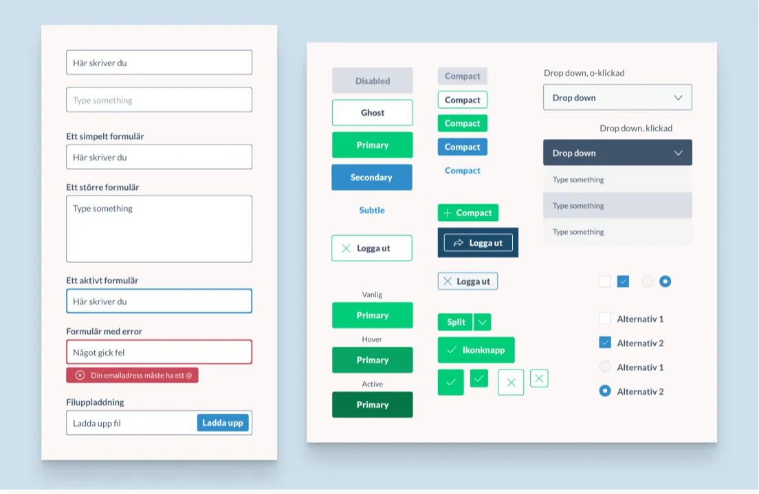Form fields and button styles from the Brillbee design system